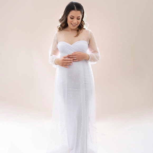 Dresses | White Pearl Maternity Dress | Poshmark
